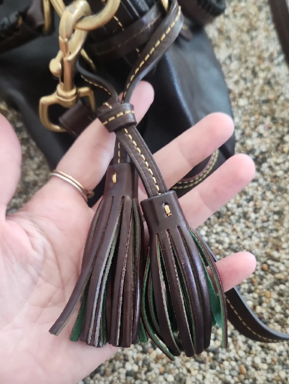 Dooney & Bourke Brown Leather Satchel with Gold Hardware and Red Trim - Picture 13 of 15